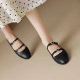 Spring Women Flats Shoes for Round Toe Chunky Heel Retro Low Heel Mary Janes Genuine Leather MartLion   