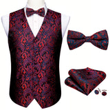 4PC Men's Silk Vest Party Wedding Purple Paisley Solid Floral Waistcoat Vest Pocket Square Tie Slim Suit Set Barry Wang Mart Lion MJ-2504 L 