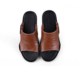 Men's Slippers Summer Genuine Leather Casual Slides Street Beach Shoes Black Cow Leather Sandals Mart Lion   