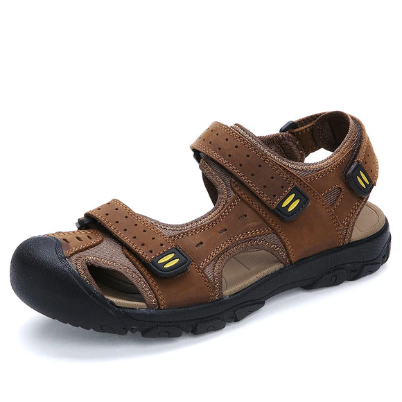 Genuine Leather Beach Sandals Men's Outdoor Casual Shoes Closed Toe Summer Breathable Natural Leather MartLion Brown 42 