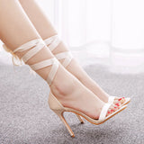 Fish Mouth High Heel Strap Sandals Beautiful Ribbon Silk Fabric High Heel Women's Shoes Banquet Wedding Dress MartLion   