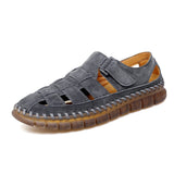 Summer Sandals Slip on Men's Genuine Leather Shoes Casual Footwear All-match Stylish MartLion GRAY 46 