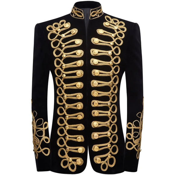 Men's Black Gold Embroidery Velvet Suit Blazer Party Banquet Stage Clothes for Singers Handmake blazer masculino MartLion   