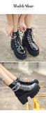 Patent Leather Gothic Black Boots Women Heel Chain Chunky Heel Platform Female Punk Ankle Zipper Goth Mart Lion   