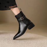 Autumn Genuine Leather Women Boots Pointed Toe Boots Winter Ankle Short Chelsea Leather Shoes MartLion   