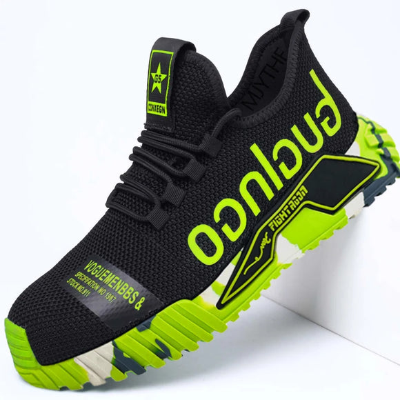 Work Sneakers Lightweight Men's Work Shoes Safety Boots Anti-puncture Boots Anti-smash Industrial MartLion fluorescent green 36 