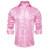 Hi-Tie Men's Silk Shirts Jacquard Paisley Floral Long Sleeve Lapel Shirt Blouse Outerwear Wedding Office Breathable MartLion   