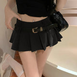 Women's Waist Short Skirt  Girl A-line Pleated Skirt with Belt Half length Skirt MartLion   