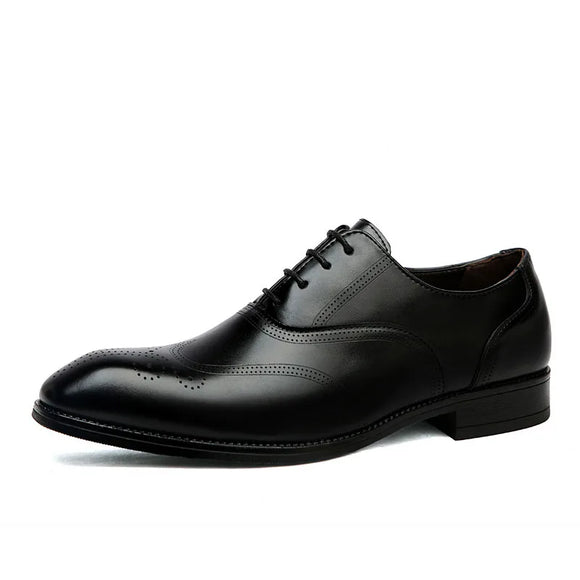 British Style Brown Dress Shoes Men's Pointed Toe Leather Brogue Oxford Zapatos De Vestir MartLion black 85505 38 CHINA