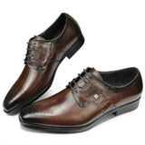 Men's Derby Formal Leather Shoes Lace Up Brogue Dress Wear Wedding Social Office Genuine Cephalopod Gift MartLion Coffee 38 