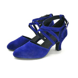 Blue Latin Dance Shoes for Women Party Ballroom Performance Soft Sole Jazz Dance Shoes Strap Suede High Heel 5.5cm Sandals MartLion   