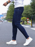 Men Jeans Stretch Skinny Denim Pants Solid Color Black Blue  Summer Street MartLion   