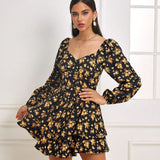 Summer European and American Women's  Sweet Style Dress Slimming Resort Printed MartLion black XL 