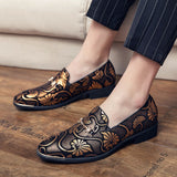 Men's Dress Leather Shoes For Luxury British Gold Blue National Pattern Oxfords Classic Gentleman Wedding Prom Mart Lion   