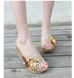 Platform Slippers Wedge Slides Women Summer Shoes Beach Sandals With Heels Pearl Flower MartLion   