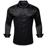  Luxury Shirts Men's Silk Satin Black Stripes  Long Sleeve Slim Fit Blouses Trun Down Collar Tops Breathable Clothing MartLion - Mart Lion