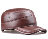 Winter Men's Genuine Leather Military Hat Ceiling Earmuffs Flat Hat Male Keep Warm Leisure 55-62 cm Adjustable Cow Skin MartLion yellow brown L 55 56CM 