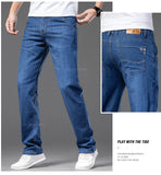 Summer Thin Men's Stretch Straight Jeans Classic Black Blue  Casual Loose  Denim Pants Trousers MartLion   