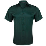 Designer Men's Shirts Short Sleeve Summer Green Solid Silk Slim Fit Blouse Casual Turn Down Collar Clothes Barry Wang MartLion 0239 S 