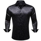 Luxury Shirts Men's Silk Satin Silk Gray Leaves Long Sleeve Blouses Casual Lapel Tops Breathable Streetwear Barry Wang MartLion 0735 S 