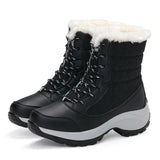 Women Boots Waterproof Snow Warm Plush Winter Shoes Mid-calf Non-slip Winter MartLion Black 35 