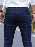 Men Jeans Stretch Skinny Denim Pants Solid Color Black Blue  Summer Street MartLion   