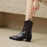 Autumn Women Boots Pointed Toe Ankle Genuine Leather Retro Western Chelsea Real Leather Shoes MartLion Brown-Winter 40 