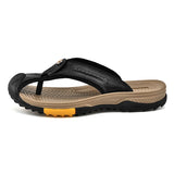 Golden Sapling Men's Slippers Summer Shoes Genuine Leather Flip Flops Casual Beach Leisure Slides MartLion Black 56 38 