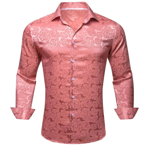 Luxury Silk Shirts for Men's White Floral  Long Sleeve Slim Fit Blouese Casual Tops Formal Streetwear Breathable Barry Wang MartLion 0673 S 