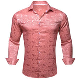 Luxury Silk Shirts Men's Pink Flower Long Sleeve Slim Fit Blouese Casual Tops Formal Streetwear Breathable Barry Wang MartLion   