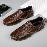 Crocodile Pattern Men's Loafers Genuine Leather Casual Shoes Moccasins Octopus Shape Boat Footwear Mart Lion   