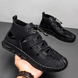 Summer White High-top Roman Sandals Men's Gladiators Lace Up Buckle Leather Casual Shoes Breathable Beach Outdoor Slippers MartLion   