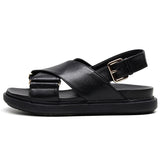 Summer Fish Toe Sandals Women's Roman Leather Cross Flat Thick Sole Matching Color Versatile Shoes Mart Lion 2 34 