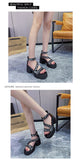 Summer Casual Women Platform Sandals Square Head Sequins Roman Shoes Chunky Heel Ladies Mart Lion   