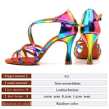 Rainbow Latin Dance Shoes for Women Party Ballroom Tango Jazz Salsa Dance Sandals Indoor High Heels Soft Sole Performance MartLion   