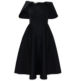 Summer solid color casual cloak dress short sleeve elegant party dress women clothing MartLion black S 