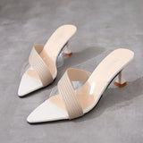 Slippers Women High Heels Transparent Medium Heel Elegant Summer Sandals for Girls Shoes MartLion apricot-2 34 