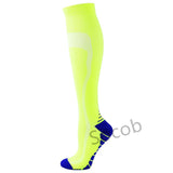 Compression Socks Solid Color Men's Women Running Socks Varicose Vein Knee High Leg Support Stretch Pressure Circulation Stocking Mart Lion 02-Yellow Green S-M 