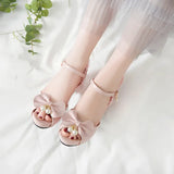 Summer Peep Toe Cute Sweet Bowtie Lace High Heels Sandals Women Lolita Platform Wedding Party Block Heel Shoes MartLion   