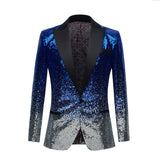 Black Sequin One Button Shawl Collar Suit Jacket Men's Bling Glitter Nightclub Prom DJ Blazer Jacket Stage Clothes for Singers MartLion Blue US 36R XS CHINA