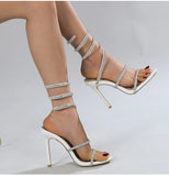 Runway style Ankle strap Women Sandals Rhinestones Stiletto High heels Gladiator Summer Shoes MartLion   