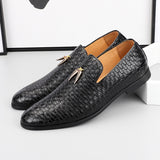 Men's Woven Leather Casual Shoes Trendy Party Wedding Loafers Moccasins Light Driving Flats Mart Lion Black 37 