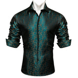 Barry Wang Men's Shirts Black Floral Silk Embroidered Long Sleeve Slim Causal Turn Down Breathable Colorfast Clothing Tops MartLion   