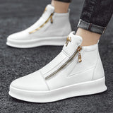 White Leather Boots Metal Men's Shoes Metal Double Zipper Casual Leather MartLion WHITE 42 