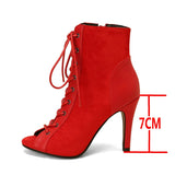Noble Jazz Dance Shoes Women's Red High Heels Ankle Boots Peep Toe Zipper Indoor Dancing Sandals Mart Lion Red-7cm 37 