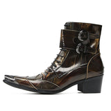 British Buckle Vintage Ankle Boots Men's Luxurious Workwear Leather Metal Rivets Square Toe Punk Style Shoes MartLion   
