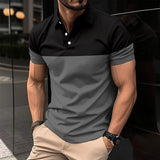 Men's casual short-sleeved  shirt  lapel button down shirt men's breathable T-shirt double color top MartLion X6 XXXL 