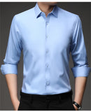 Mulberry Silk Shirt Men's Long Sleeved Spring and  Casual Solid Color Thin Formal No Iron Shirts MartLion   