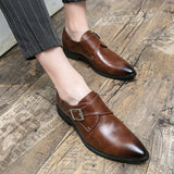 Brown Pointed Leather Shoes Men's One-step Bukle Dress Low-heel Shoes zapatos de vestir hombre MartLion   