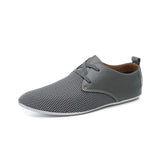 Blue Summer Shoes Men's Breathable Pointed Casual Leather Soft Flat zapatos de hombre MartLion gray 2226 36 CHINA